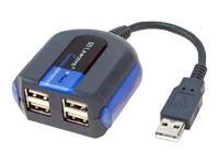 Device Type - Hub , Enclosure Type - External , Width - 6.4 cm , Depth - 5.3 cm , Height - 2.8 cm , Weight - 0.1 kg , Ports Qty - 4 , Data Transfer Rate - 12 Mbps , Data Link Protocol - USB , Connectivity Technology - Wired , Status Indicators - Power , Interfaces - 4 x USB - 4 PIN USB Type A - 4 , Connections - 1 x USB - 4 PIN USB Type A - 1 , Cables Included - 1 x USB cable , Compliant Standards - FCC Class B certified, CE , Software Included - Drivers &amp; Utilities , OS Required - Microsoft Windows XP, Microsoft Windows 98/ME/2000 , Service &amp; Support - 1 year warranty , Service &amp; Support Details - Limited warranty - 1 year , Min Operating Temperature - 5 &deg;C , Max Operating Temperature - 40 &deg;C ,