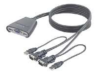 Device Type - KVM switch , Enclosure Type - External , Width - 8.2 cm , Depth - 8.1 cm , Height - 2.8 cm , Weight - 0.5 kg , Localisation - United Kingdom , Ports Qty - 2 , Connectivity Technology - Wired , Status Indicators - Port status , KVM Local Users Qty - 1 local user , Max Resolution - 2048 x 1536 @ 65 Hz , Interfaces - 2 x display / video - VGA - 15 pin HD D-Sub (HD-15)   2 x USB - 4 PIN USB Type A , Connections - 1 x display / video - VGA - 15 pin HD D-Sub (HD-15) - 1   2 x USB - 4 PIN USB Type A - 2 , Cables Included - Keyboard / mouse / video cable , Software Included - Drivers &amp; Utilities , OS Required - Microsoft Windows Millennium Edition, Microsoft Windows 2000 / XP, Apple MacOS X 10.0 or later , Service &amp; Support - 3 years warranty , Service &amp; Support Details - Limited warranty - 3 years , Min Operating Temperature - 0 &deg;C , Max Operating Temperature - 40 &deg;C ,