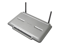 Device Type - Wireless router , Form Factor - External , Built-in Devices - Led panel, antenna , Localisation - United Kingdom , Connectivity Technology - Wireless, wired , Integrated Switch - 4-port switch , Data Transfer Rate - 54 Mbps , Frequency Band - 2.4 GHz , Data Link Protocol - Ethernet, Fast Ethernet, IEEE 802.11b, IEEE 802.11g , Switching Protocol - Ethernet , Network / Transport Protocol - TCP/IP, AppleTalk, PPTP , Status Indicators - Link activity, port transmission speed, power , Features - Firewall protection, DHCP support, NAT support, content filtering, MAC address filtering, VPN passthrough, High Speed Mode (HSM), IP address filtering , Compliant Standards - IEEE 802.3, IEEE 802.3u, IEEE 802.11b, IEEE 802.11g , Interfaces - 1 x network - RJ-45 ( WAN )   4 x network node - Ethernet 10Base-T/100Base-TX - RJ-45   1 x network - Radio-Ethernet , Encryption Algorithm - 128-bit WEP, 64-bit WEP, WPA , Compliant Standards - CE, EN 60950, EN 61000-3-2, EN55022, ICES-003, IEC 61000-3-2, IEC 61000-4-11, IEC 61000-4-2, IEC 61000-4-3, IEC 61000-4-4, IEC 61000-4-5, IEC 61000-4-6, IEC 61000-4-8, IEC 60950, EN 61000-3-3, EN55024, UPnP, CISPR 22, EN 300.328, RSS-210 , Power Device - Power adapter - external , OS Required - Apple MacOS 9.x, Apple MacOS X, Microsoft Windows 98SE/2000/ME/XP , Service &amp; Support - Limited lifetime warranty ,