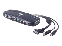 Device Type - KVM switch , Enclosure Type - External , Width - 17.8 cm , Depth - 9.6 cm , Height - 5.1 cm , Weight - 0.3 kg , Ports Qty - 4 , Connectivity Technology - Wired , KVM Local Users Qty - 1 local user , Max Resolution - 2048 x 1536 @ 85 Hz , Max Video Bandwidth - 400 MHz , Interfaces - 4 x display / video - VGA - 15 pin HD D-Sub (HD-15)   4 x keyboard - generic - 6 pin mini-DIN (PS/2 style)   4 x mouse - generic - 6 pin mini-DIN (PS/2 style) , Connections - 1 x display / video - VGA - 15 pin HD D-Sub (HD-15)   1 x keyboard - generic - 6 pin mini-DIN (PS/2 style)   1 x mouse - generic - 6 pin mini-DIN (PS/2 style) , OS Required - Microsoft DOS, Microsoft Windows 95/98, Novell NetWare 4.x, Linux, Microsoft Windows 2000, Novell NetWare 5.x, Microsoft Windows NT, Microsoft Windows Millennium Edition, Microsoft Windows XP , Min Operating Temperature - 0 &deg;C , Max Operating Temperature - 40 &deg;C ,