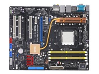 Product Type - Motherboard , Form Factor - ATX , Width - 30.5 cm , Depth - 24.5 cm , Compatible Processors - Athlon 64, Sempron, Athlon 64 FX, Athlon 64 X2 , 64-bit Processors Compatibility - Built-in , Processor Socket - Socket AM2 , Multi-Core Support - Dual-Core , Chipset Type - NVIDIA nForce 570 SLI , Max Bus Speed - 1000 MHz , BIOS Type - Award , Storage Controller - ATA-133, Serial ATA-300 (RAID) , Power Connectors - 4-pin ATX12V connector, 24-pin main power connector , Installed Qty (Max Supported) - 0 ( 1 ) , Supported RAM Technology - DDR II SDRAM , Supported RAM Integrity Check - Non-ECC, ECC , RAM Installed ( Max ) - 0 MB / 8 GB (max) , Supported RAM Speed - PC2-4300, PC2-6400, PC2-5300 , RAM Features - Unbuffered, two DDR channels , Audio Output - Sound card , Signal Processor - Intel HD Audio , Audio Codec - AD1988B , Sound Output Mode - 7.1 channel surround , Networking - Network adapter - Ethernet, Fast Ethernet, Gigabit Ethernet , BIOS Features - DMI 2.0 support, WfM 2.0 support, SMBIOS 2.3 support, ASUS EZ Flash 2, ASUS MyLogo3, ASUS O.C. Profile , Manual Settings - CPU frequency, processor core voltage, memory voltage, FSB ratio (CPU:memory), PCI Express x16 slot frequency , Sleep / Wake Up - Wake on LAN (WOL), wake on ring (WOR) , Hardware Features - Chassis intrusion detection, C.P.R. (CPU Parameter Recall), AMD Cool 'n' Quiet Technology, ASUS AI NOS (Non-delay Overclocking System), ASUS SATA on the Go, heat pipe chipset cooling, NVIDIA SLI Technology Support, ASUS AI Gear, ASUS AI Nap, ASUS AI Clock Skew, CrashFree BIOS 3 , Expansion Slots Total (Free) - 1 processor - Socket AM2   4 memory - DIMM 240-pin   2 PCI Express x16 ( SLI: x8, x8 mode; single card: x16, x8 mode )   2 PCI Express x1   3 PCI , Storage Interfaces - ATA-133 - connector(s): 1 x 40pin IDC   Serial ATA-300 - connector(s): 6 x 7pin Serial ATA - RAID 0 / RAID 1 / RAID 0+1 / RAID 5 / JBOD   Serial ATA-300 - connector(s): 1 x 7pin Serial ATA, 1 x 7pin external SATA - RAID 0 / RAID 1 / JBOD , Interfaces - 1 x keyboard - generic - 6 pin mini-DIN (PS/2 style)   1 x mouse - generic - 6 pin mini-DIN (PS/2 style)   1 x storage - floppy interface - 34 PIN IDC   1 x serial - RS-232 - 9 pin D-Sub (DB-9)   2 x network - Ethernet 10Base-T/100Base-TX/1000Base-T - RJ-45   2 x IEEE 1394 (FireWire)   6 x Hi-Speed USB - 4 PIN USB Type A   1 x audio - SPDIF output - RCA   1 x audio - SPDIF output - TOS Link   1 x audio - line-In - 4 PIN MPC   1 x audio - line-In - mini-phone stereo 3.5 mm    1 x audio - line-out - mini-phone stereo 3.5 mm    1 x microphone - input - mini-phone 3.5mm   1 x audio - line-out (side surround) - mini-phone stereo 3.5 mm    1 x audio - line-out (back surround) - mini-phone stereo 3.5 mm    1 x audio - line-out (centre/subwoofer) - mini-phone stereo 3.5 mm , Cables Included - 1 x IDE cable   6 x Serial ATA cable   3 x Serial ATA power adapter   1 x USB panel   1 x IEEE 1394 panel   1 x floppy cable , Software Included - Drivers &amp; Utilities, ASUS Live Update, ASUS PC Probe 2, ASUS AI Booster ,