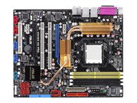 Product Type - Motherboard , Form Factor - ATX , Width - 30.5 cm , Depth - 24.5 cm , Compatible Processors - Athlon 64, Sempron, Athlon 64 FX, Athlon 64 X2 , 64-bit Processors Compatibility - Built-in , Processor Socket - Socket AM2 , Multi-Core Support - Dual-Core , Chipset Type - NVIDIA nForce 590 SLI , Max Bus Speed - 1000 MHz , BIOS Type - Award , Storage Controller - ATA-100, ATA-133, Serial ATA-300 (RAID) , Power Connectors - 8-pin ATX12V connector , Installed Qty (Max Supported) - 0 ( 1 ) , Supported RAM Technology - DDR II SDRAM , Supported RAM Integrity Check - Non-ECC , RAM Installed ( Max ) - 0 MB / 8 GB (max) , Supported RAM Speed - PC2-4300, PC2-6400, PC2-5300 , RAM Features - Unbuffered, two DDR channels , Audio Output - Sound card , Signal Processor - Intel HD Audio , Audio Codec - AD1988B , Sound Output Mode - 7.1 channel surround , Networking - Network adapter - Ethernet, Fast Ethernet, Gigabit Ethernet , BIOS Features - DMI 2.0 support, WfM 2.0 support, Multilingual BIOS, SMBIOS 2.3 support, ASUS EZ Flash 2, ASUS MyLogo3 , Manual Settings - CPU frequency, processor core voltage, memory voltage, FSB ratio (CPU:memory), PCI Express x16 slot frequency , Sleep / Wake Up - Wake on LAN (WOL), wake on ring (WOR) , Hardware Features - Chassis intrusion detection, C.P.R. (CPU Parameter Recall), AMD Cool 'n' Quiet Technology, jack retasking, ASUS AI NOS (Non-delay Overclocking System), Stack Cool 2, ASUS SATA on the Go, heat pipe chipset cooling, NVIDIA SLI Technology Support, ASUS AI Gear, ASUS AI Clock Skew , Expansion Slots Total (Free) - 1 processor - Socket AM2   4 memory - DIMM 240-pin   2 PCI Express x16 ( SLI: full x16, x16 mode )   2 PCI-X / 133 MHz   2 PCI Express x1   1 PCI , Storage Interfaces - Serial ATA-300 - connector(s): 6 x 7pin Serial ATA - 6 Device(s) - RAID 0 / RAID 1 / RAID 0+1 / RAID 5 / JBOD   ATA-133 - connector(s): 1 x 40pin IDC - 2 Device(s)   Serial ATA-300 - connector(s): 3 x 7pin Serial ATA - 3 Device(s) - RAID 0 / RAID 1 / JBOD   ATA-100 - connector(s): 1 x 40pin IDC - 2 Device(s)   Serial ATA-300 - connector(s): 1 x 7pin external SATA - 1 Device(s) , Interfaces - 1 x storage - floppy interface - 34 PIN IDC   1 x parallel - IEEE 1284 (EPP/ECP) - 25 pin D-Sub (DB-25)   1 x audio - SPDIF output - TOS Link   1 x storage - Serial ATA-300 - 7 pin external Serial ATA   2 x network - Ethernet 10Base-T/100Base-TX/1000Base-T - RJ-45   4 x Hi-Speed USB - 4 PIN USB Type A   1 x audio - SPDIF output - RCA   1 x mouse - generic - 6 pin mini-DIN (PS/2 style)   1 x keyboard - generic - 6 pin mini-DIN (PS/2 style)   1 x audio - line-In - 4 PIN MPC   Audio - line-out - mini-phone 3.5mm , Additional Connectors (Optional) - 2 x IEEE 1394 (FireWire), 6 x Hi-Speed USB ,