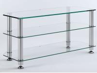 LCD TV Stand, Clear glass with chrome legs and 3 shelves, suitable for up to 42" LCD TV's or Plasmas