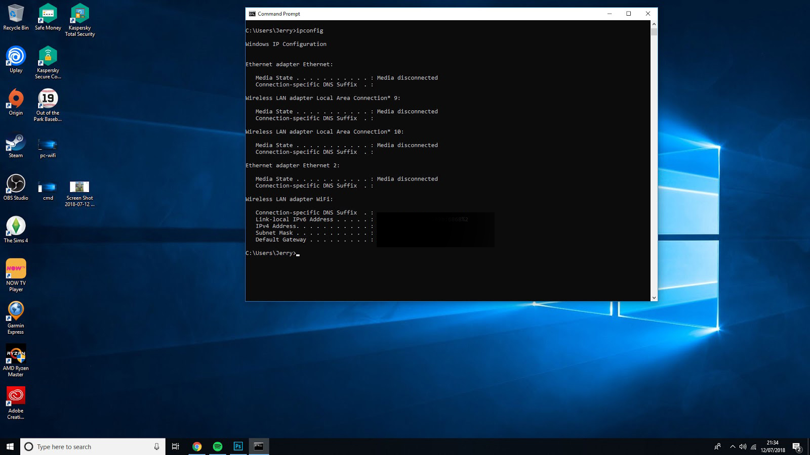 IP config for command prompt box