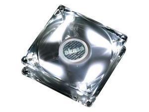 Akasa 80mm Quiet Pearl White LED Case Fan, Clear Frame