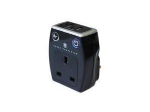 Masterplug SRGAUSBPB-MP Surge Protected Socket Adapter with 2 x USB Charging Ports - Black