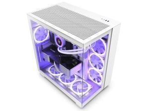 NZXT H9 Flow Dual-Chamber ATX Mid-Tower PC Gaming Case CM-H91FW-01 - High-Airflow Perforated Top Panel Tempered Glass Front & Side Panels 360mm Radiator Support Cable Management White