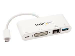 StarTech.com USB C Multiport Adapter - with Power Delivery (USB PD) - USB C to USB 3.0 / DVI / Gigabit Ethernet - USB-C Hub - Charge a laptop through USB Type C and