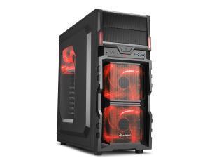 Sharkoon VG5-W Mid Tower case, Black with Red LED Fans, Red Interior, Windowed