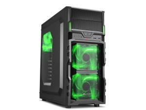 Sharkoon VG5-W Mid Tower case, Black with Green LED Fans, Green Interior, Windowed