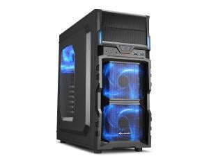 Sharkoon VG5-W Mid Tower case, Black with Blue LED Fans, Blue Interior, Windowed
