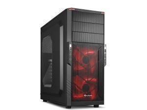 Sharkoon T3-W Mid Tower case, Black with Red Interior/Case Fans, Windowed