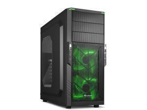 Sharkoon T3-W Mid Tower case, Black with Green Interior/Case Fans, Windowed