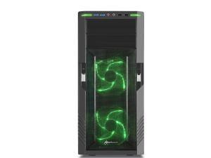 Sharkoon T28 Mid Tower case, Black and Green, Windowed