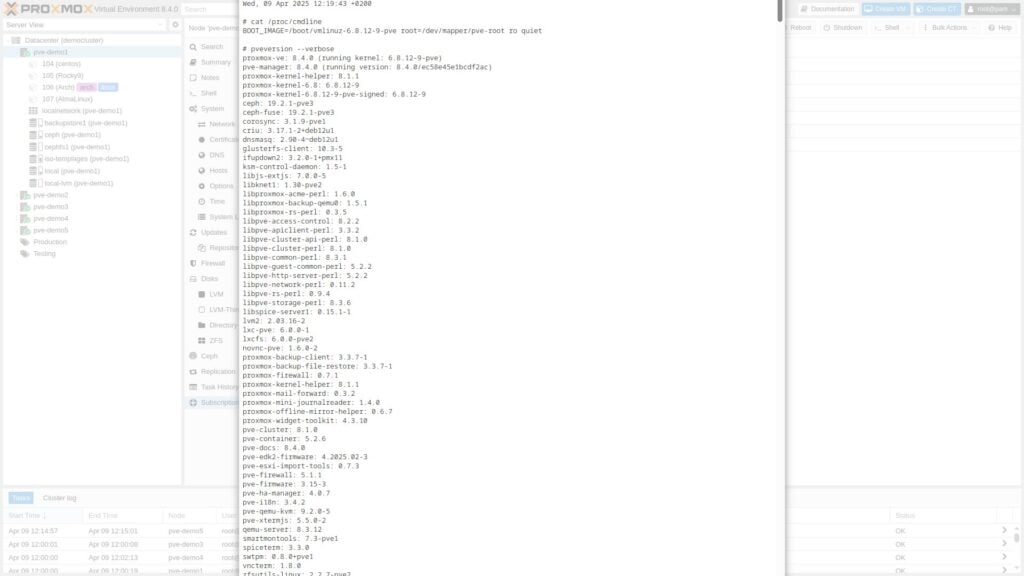 Proxmox Virtual Environment 8.4 - System Report