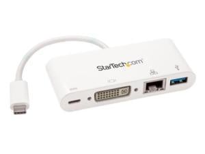 StarTech.com USB C Multiport Adapter - with Power Delivery USB PD - USB C to USB 3.0 / DVI / Gigabit Ethernet - USB-C Hub - Charge a laptop through USB Type C and
